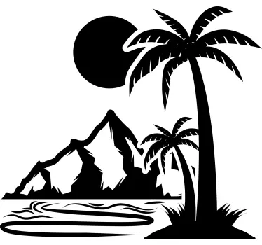 Sticker camping-car palmiers et montagnes - TenStickers
