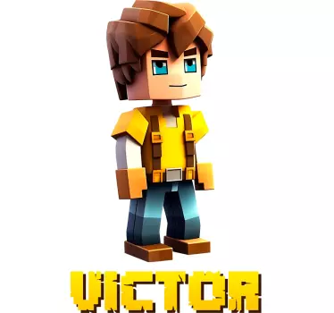 Sticker enfant personnage cubique jeu vidéo avec nom - TenStickers