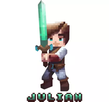 Sticker personnage jeu vidéo pixélisé avec épée personnalisable - TenStickers