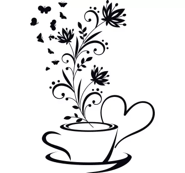 Sticker mural cuisine café avec des fleurs - TenStickers