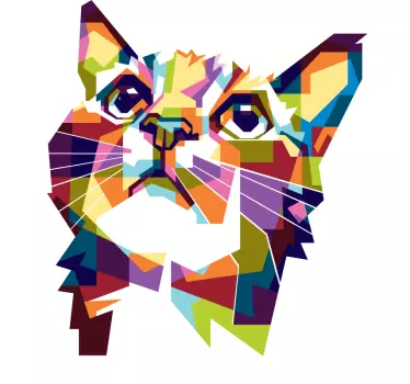 Sticker mural chat portrait polygonal en couleur - TenStickers