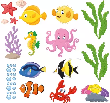 Sticker salle de bain poissons de dessin animé - TenStickers