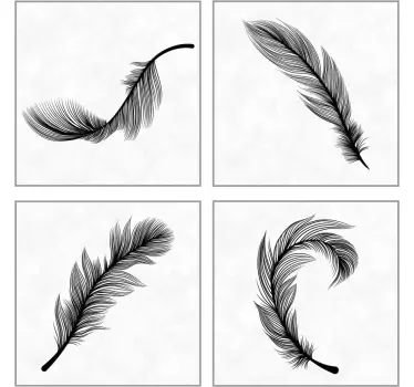Sticker cuisine effet carrelage plumes noires - TenStickers