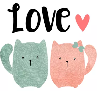 Sticker amour couple de petits chats amoureux - TenStickers