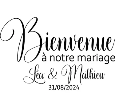 Sticker mariage bienvenue noms personnalisable - TenStickers