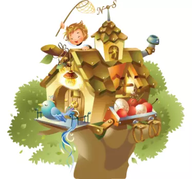 Autocollant enfant maison dans branche - TenStickers