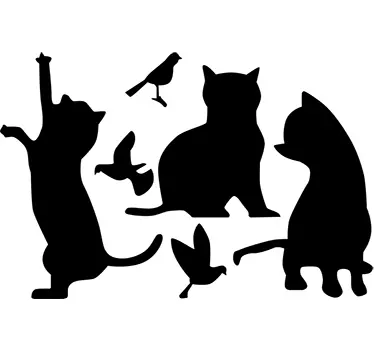 Sticker mural salon chats chassant des oiseaux - TenStickers