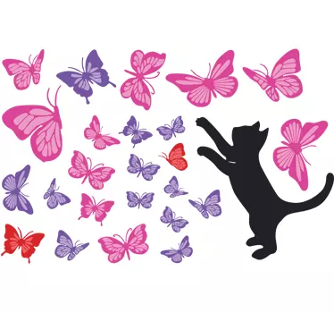 Sticker mural chat et papillons - TenStickers