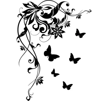 Sticker coin fleurs et papillons - TenStickers
