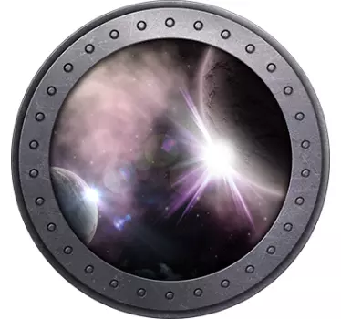 Sticker porte trompe l'œil hublot espace - TenStickers