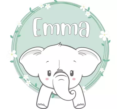 Sticker Chambre Enfant Bébé éléphant avec prénom - TenStickers