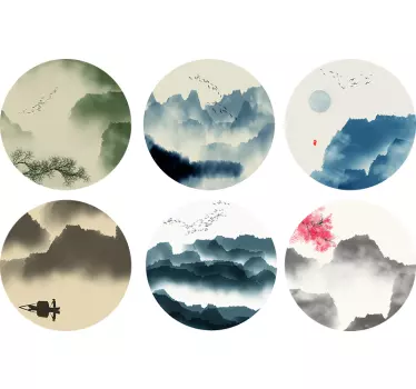 Sticker mural nature dessins montagnes ronds - TenStickers