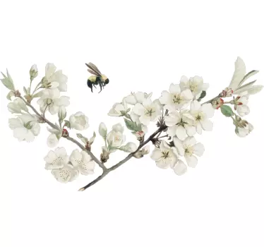 Sticker mural salon motif fleurs blanches - TenStickers