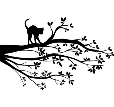 Sticker mural salon silhouette chat sur arbre - TenStickers
