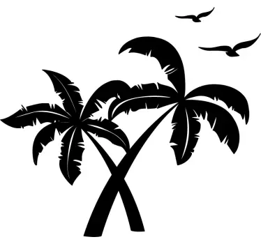 Sticker muraux salon silhouettes palmiers et oiseaux - TenStickers