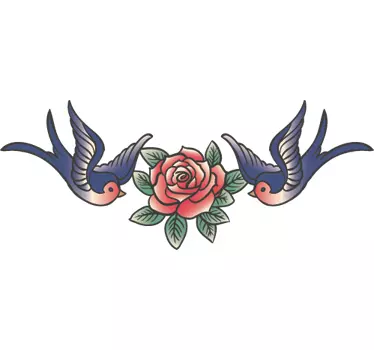 Sticker tattoo rose hirondelles - TenStickers