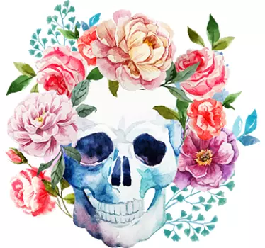 Sticker tete de mort avec des fleurs - TenStickers