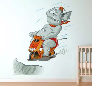 Sticker enfant éléphant sur moto - TenStickers