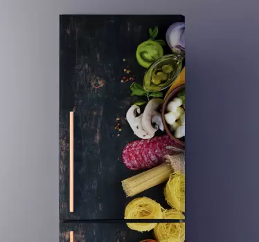 Sticker frigo imitation bois avec aliments - TenStickers