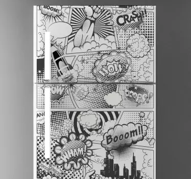 Sticker frigo BD en noir et blanc - TenStickers
