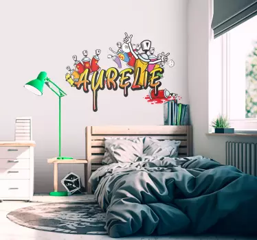 Sticker urbain prénom tag avec aérosols - TenStickers