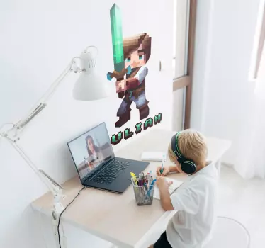 Sticker personnage jeu vidéo pixélisé avec épée personnalisable - TenStickers