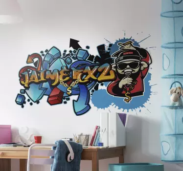Sticker mural chambre ado graffiti bleu avec prénom - TenStickers
