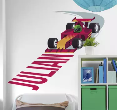Sticker Chambre Enfant voiture de course prénom - TenStickers