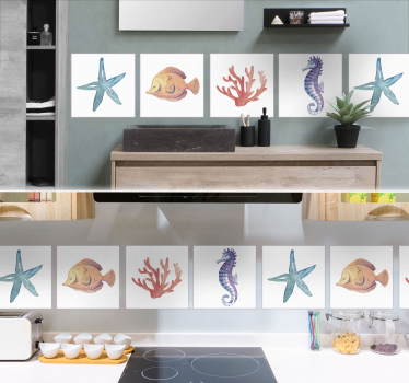 Sticker salle de bain carrelage animaux de la mer - TenStickers