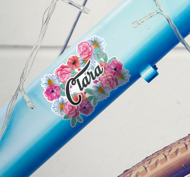 Autocollant vélo fleurs avec prénom - TenStickers