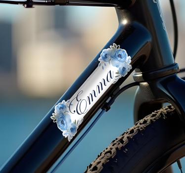 Sticker vélo fleurs bleues avec prénom - TenStickers