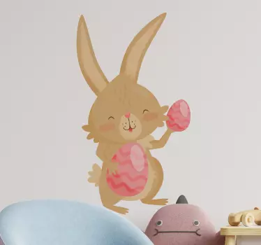 Autocollant animal de compagnie lapin heureux avec oeufs - TenStickers