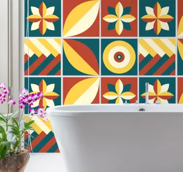 Sticker salle de bain carrelage tuile vert et orange - TenStickers