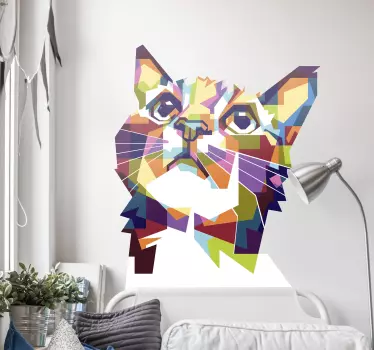 Sticker mural chat portrait polygonal en couleur - TenStickers
