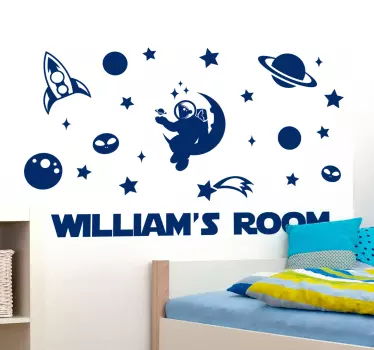 Sticker chambre enfant d'espace avec prénom - TenStickers