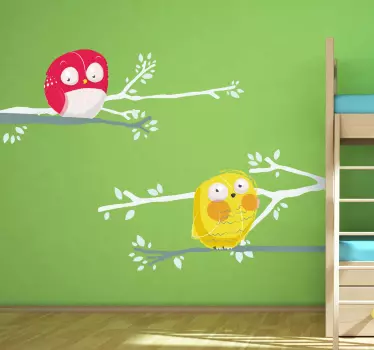 Autocollant enfant dessin oiseaux branche - TenStickers