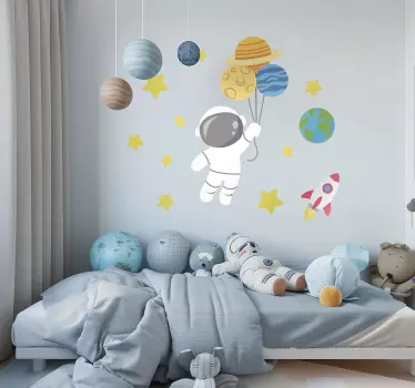 Sticker chambre enfant espace astronaute - TenStickers
