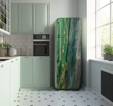 Sticker frigo effet texture marbre tons verts - TenStickers