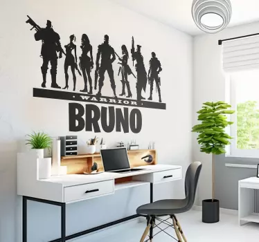 Sticker mural jeu vidéo guerriers avec prénom - TenStickers