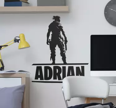 Sticker jeu vidéo personnage de bataille avec prénom - TenStickers