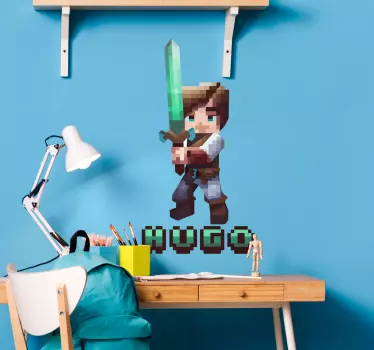 Sticker personnage jeu vidéo pixélisé avec épée personnalisable - TenStickers