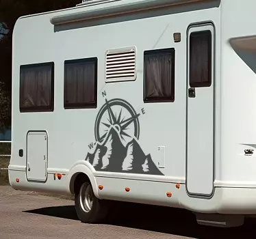 Sticker camping-car boussole et montagnes - TenStickers