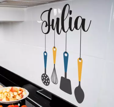 Sticker Ustensiles de cuisine avec prénom personnalisé - TenStickers