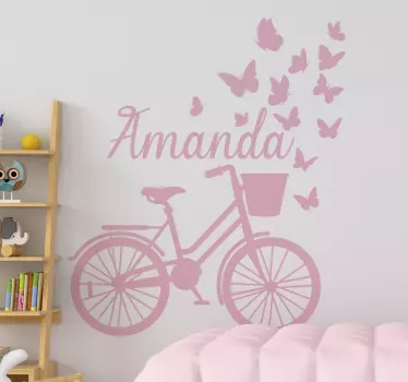 decoration murale printemps vélo avec nom papillon - TenStickers