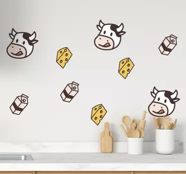 Sticker dessins de la vache à lait et du fromage alimentaire - TenStickers