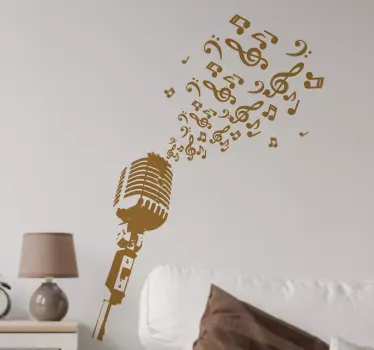 Sticker musique micro rétro et notes monochrome - TenStickers