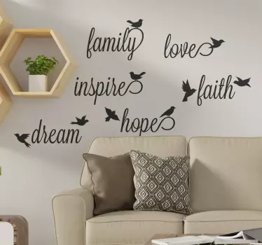 Sticker mural salon - Mot d'inspiration avec des oiseaux - TenStickers
