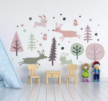 Sticker animal arbre et animaux style nordique - TenStickers