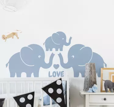 Sticker Animal Sauvage Coeur de famille trois éléphants - TenStickers