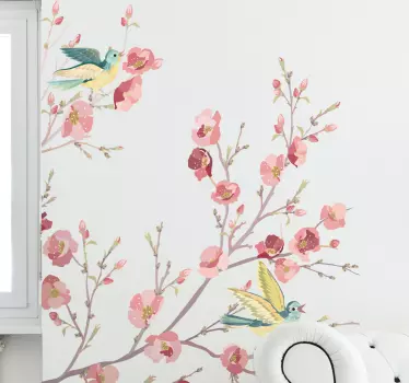 Sticker mural salon aquarelle petits oiseaux - TenStickers